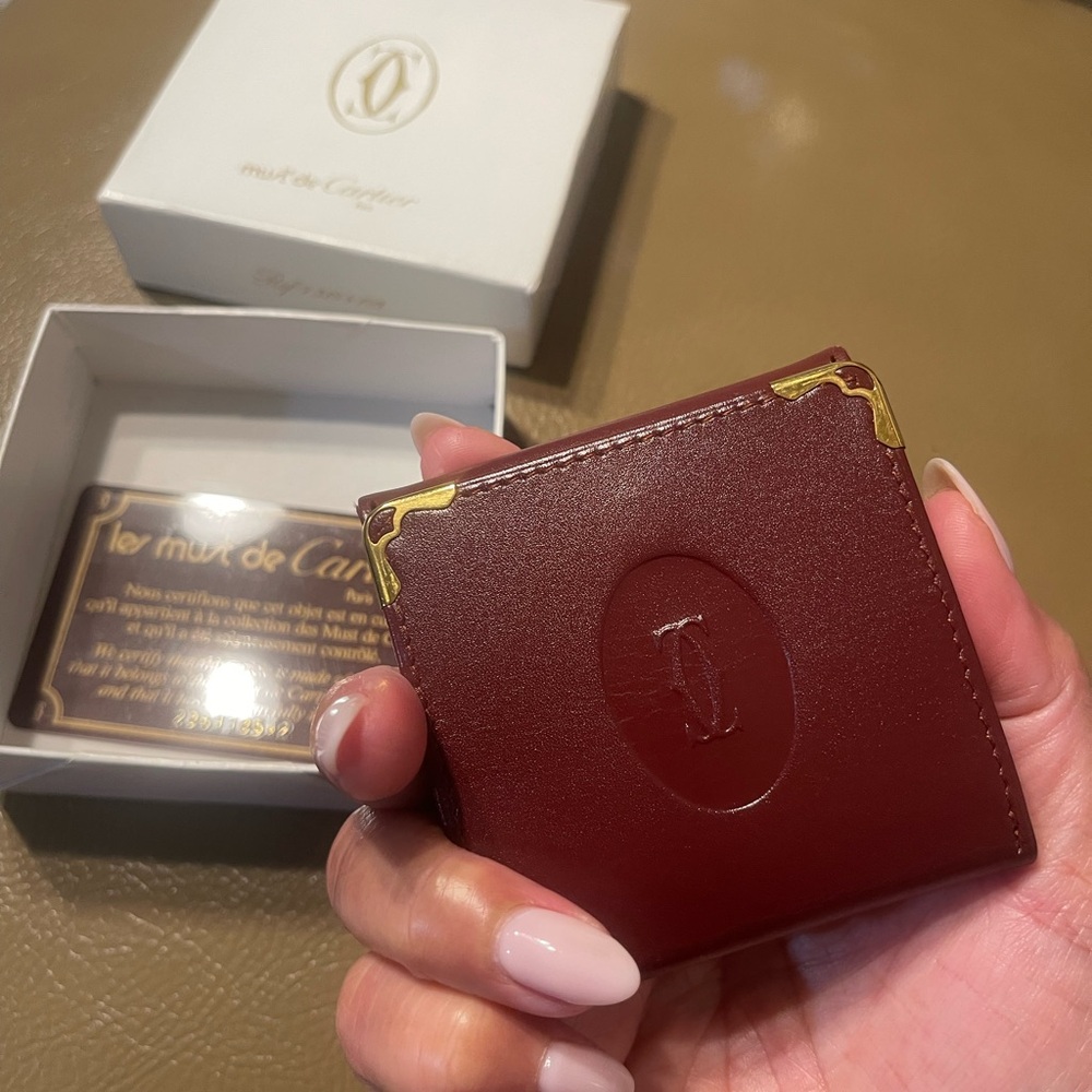Cartier Burgundy Leather Money Clip with Gold Accents - Picture 8 of 9